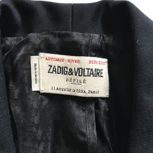 Zadig & Voltaire Date Open Front Blazer Jacket Womens 34 Small Black Gabardine - Picture 6 of 14